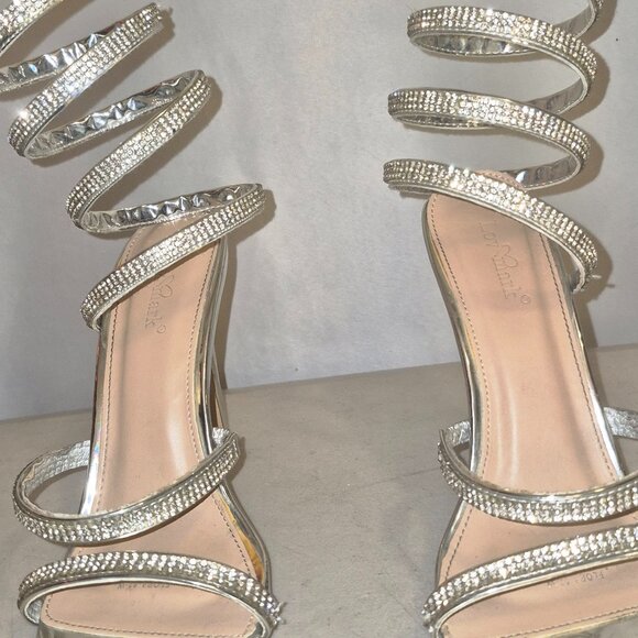 Lov Mark Spiral leg wrap 4" heels, silver and rhinestone in size 6.5 - Picture 9 of 16